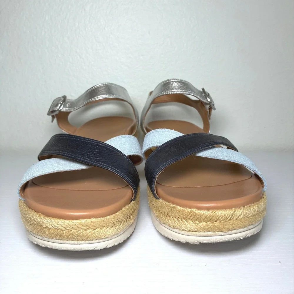 Vionic Mar Sandals Blue Strappy Wedges Leather Platform Espadrille Coastal 10